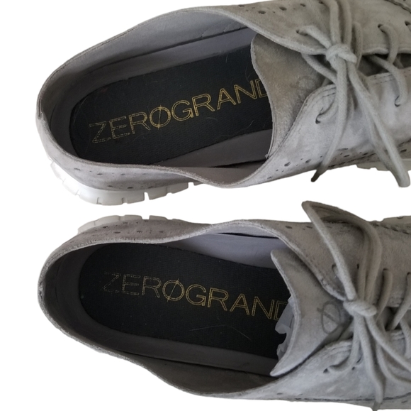 Cole Haan ZEROGRAND Women 9.5B Grey Suede Perforated Oxford Wingtip Shoes W14477 - Picture 2 of 12